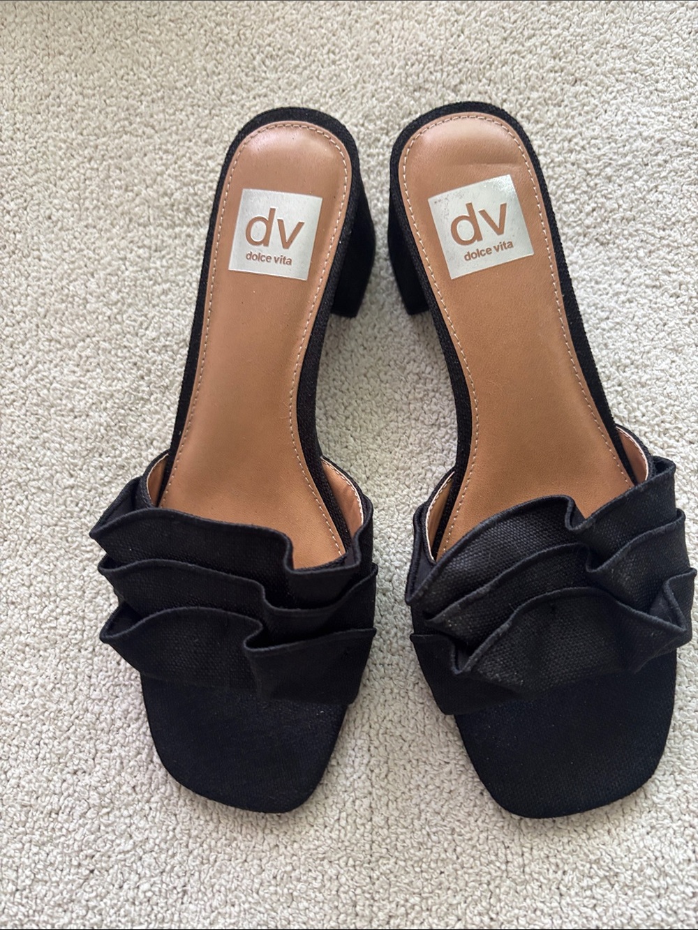 Dolce Vita Black Ruffle Slide Mules